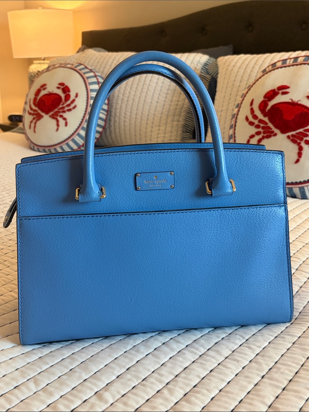 kate spade bright blue leather top-handle satchel